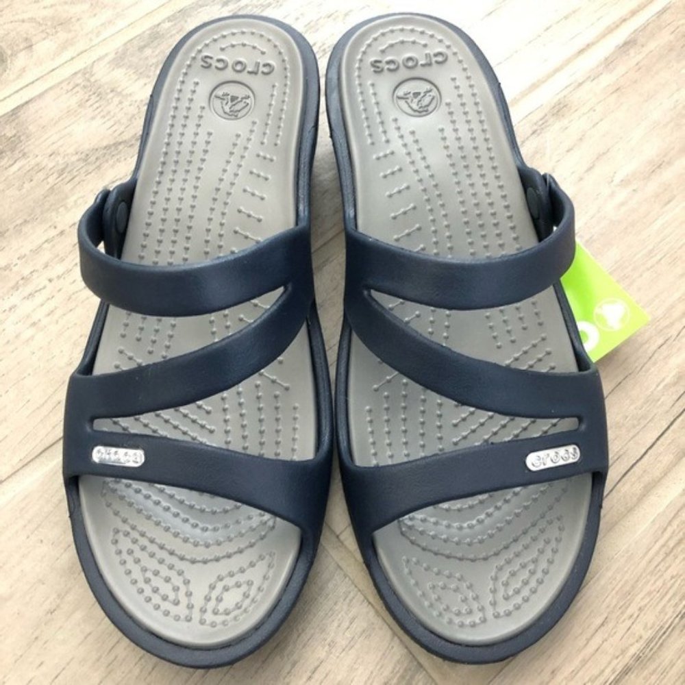 Crocs Patricia Wedge Sandals - Navy/Smoke - NEW